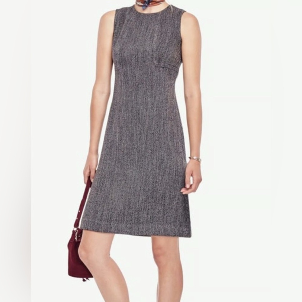 ANN TAYLOR Black & White Tweed Sleeveless Career Sheath Pencil Dress Sz 0